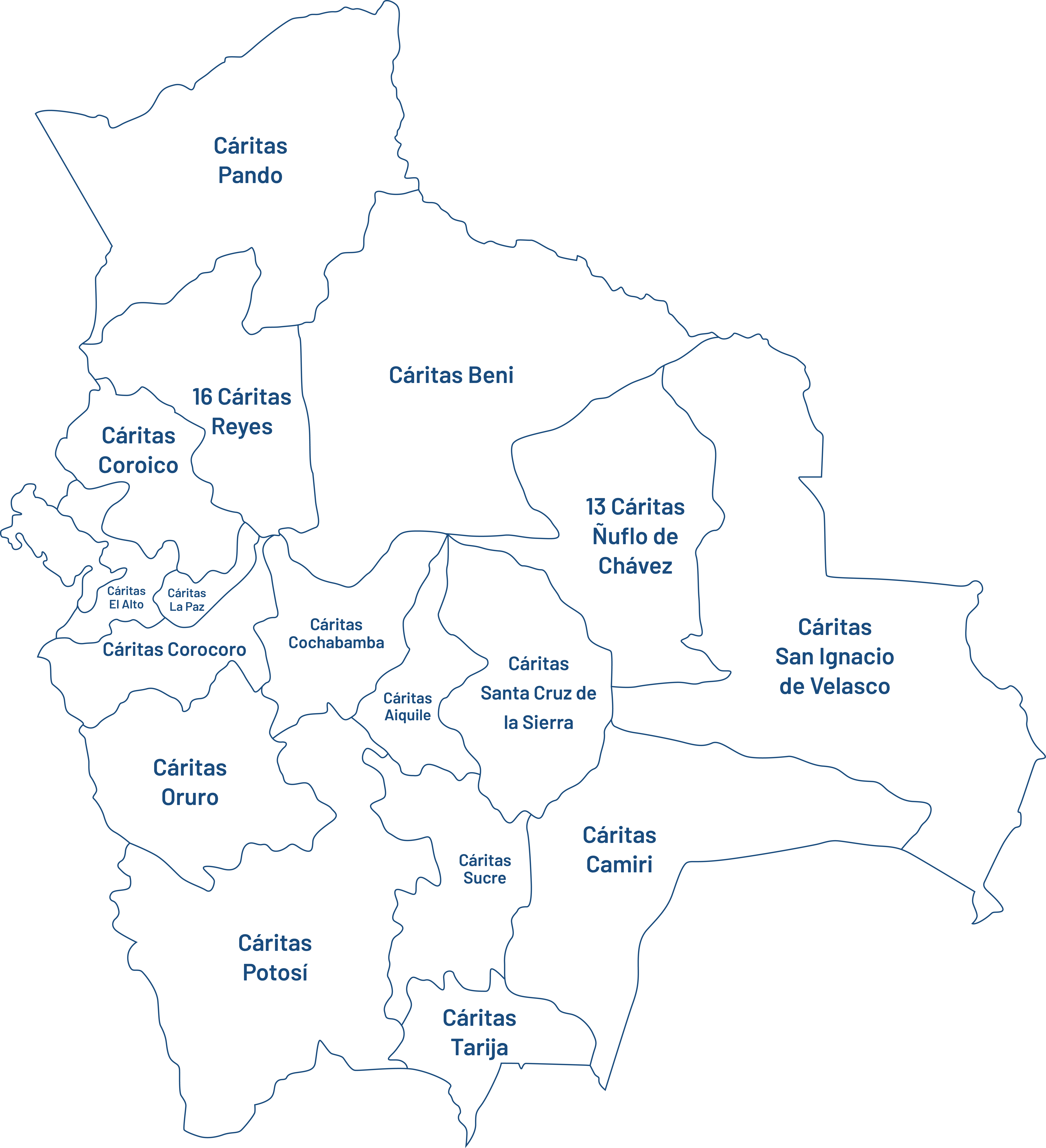 Mapa de Jurisdicciones de Cáritas Bolivia